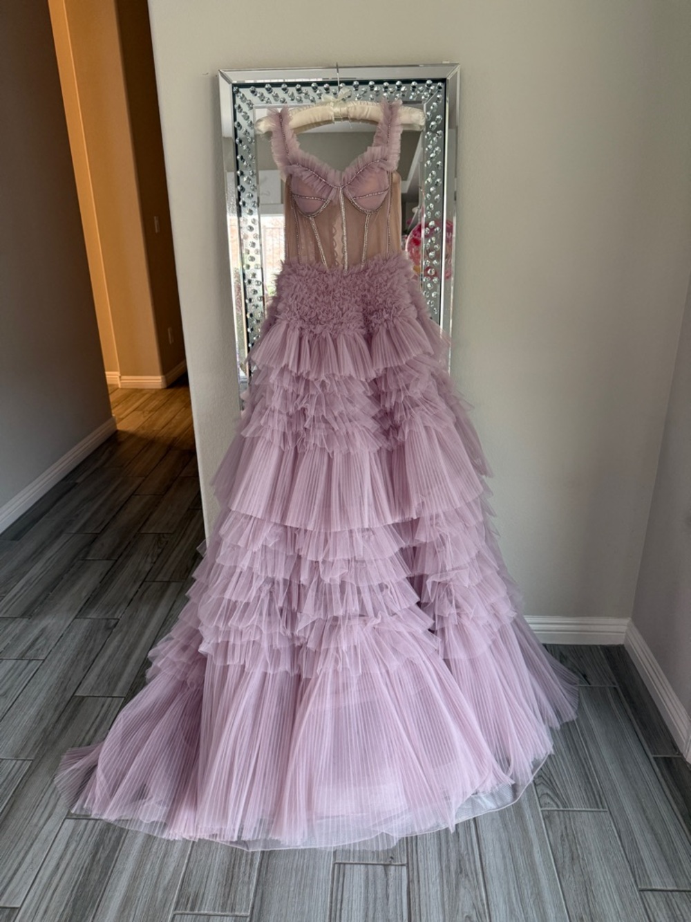 Andre and Leo Lavender Ruffled Tulle Gown with Corset Bodice - Picture 10 of 12